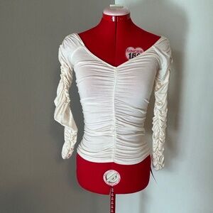Reformation Leonora Knit Top XS Cream - Ruched Detail, Long Sleeve, NWT
